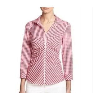 - LAFAYETTE 148 New York Leigh Red Ruched Gingham Blouse.  EUC